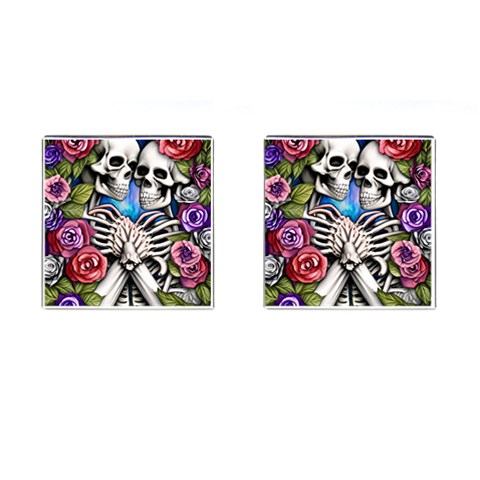 Floral Skeletons Cufflinks (Square) from ArtsNow.com Front(Pair)