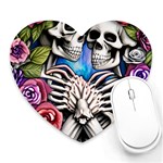 Floral Skeletons Heart Mousepad