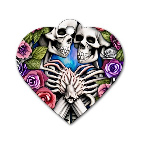Floral Skeletons Dog Tag Heart (One Side) from ArtsNow.com Front