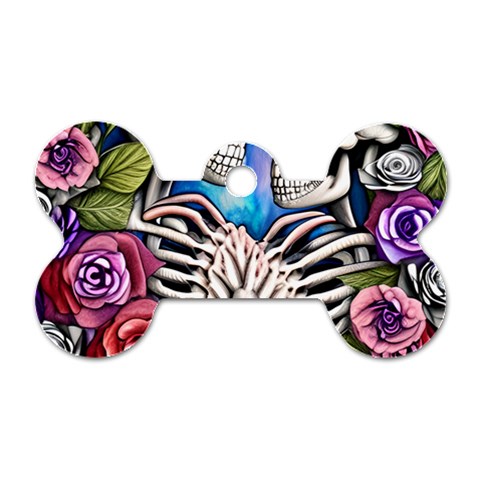 Floral Skeletons Dog Tag Bone (One Side) from ArtsNow.com Front