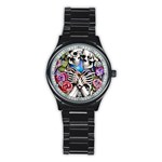 Floral Skeletons Stainless Steel Round Watch