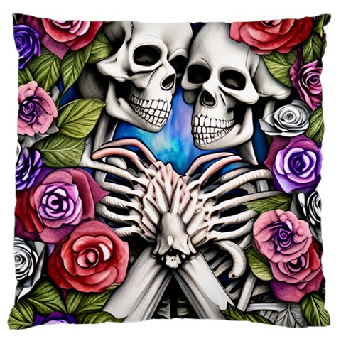 Floral Skeletons Large Premium Plush Fleece Cushion Case (Two Sides) from ArtsNow.com Back