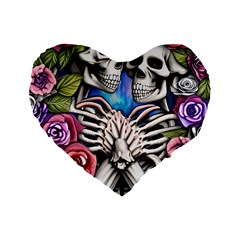 Floral Skeletons Standard 16  Premium Flano Heart Shape Cushions from ArtsNow.com Front