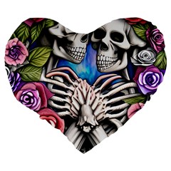 Floral Skeletons Large 19  Premium Flano Heart Shape Cushions from ArtsNow.com Back