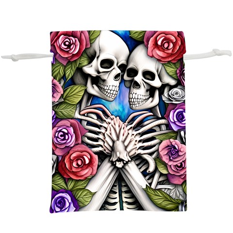 Floral Skeletons Lightweight Drawstring Pouch (XL) from ArtsNow.com Front