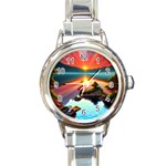 Sunset Over A Lake Round Italian Charm Watch