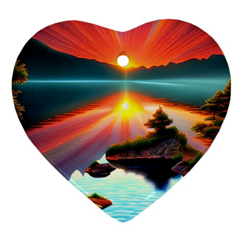 Sunset Over A Lake Ornament (Heart) from ArtsNow.com Front