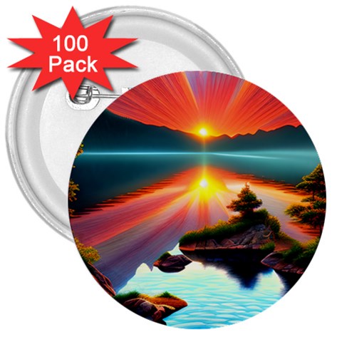 Sunset Over A Lake 3  Buttons (100 pack)  from ArtsNow.com Front