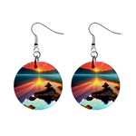 Sunset Over A Lake Mini Button Earrings