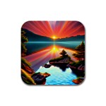 Sunset Over A Lake Rubber Square Coaster (4 pack)