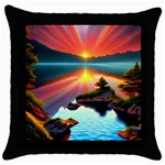 Sunset Over A Lake Throw Pillow Case (Black)