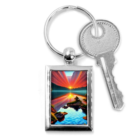 Sunset Over A Lake Key Chain (Rectangle) from ArtsNow.com Front