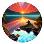 Sunset Over A Lake Magnet 5  (Round)