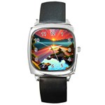 Sunset Over A Lake Square Metal Watch