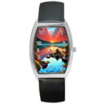Sunset Over A Lake Barrel Style Metal Watch