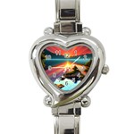 Sunset Over A Lake Heart Italian Charm Watch