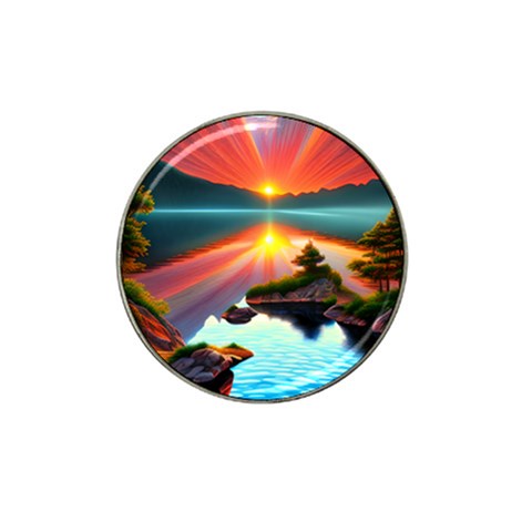 Sunset Over A Lake Hat Clip Ball Marker from ArtsNow.com Front