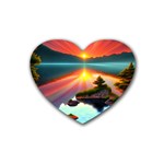 Sunset Over A Lake Rubber Heart Coaster (4 pack)