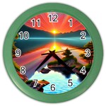 Sunset Over A Lake Color Wall Clock