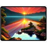 Sunset Over A Lake One Side Fleece Blanket (Large)