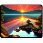 Sunset Over A Lake One Side Fleece Blanket (Medium)