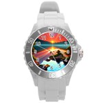 Sunset Over A Lake Round Plastic Sport Watch (L)