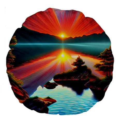 Sunset Over A Lake Large 18  Premium Round Cushions from ArtsNow.com Front