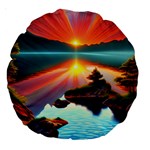 Sunset Over A Lake Large 18  Premium Round Cushions