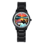 Sunset Over A Lake Stainless Steel Round Watch