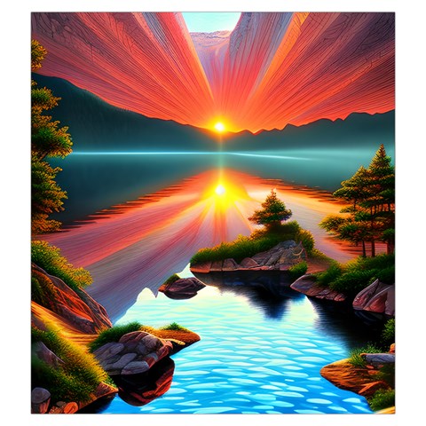 Sunset Over A Lake Drawstring Pouch (Large) from ArtsNow.com Front