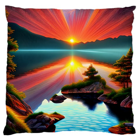 Sunset Over A Lake Large Premium Plush Fleece Cushion Case (One Side) from ArtsNow.com Front