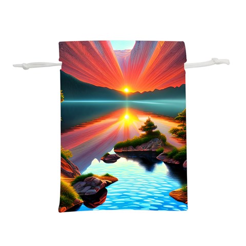 Sunset Over A Lake Lightweight Drawstring Pouch (S) from ArtsNow.com Front