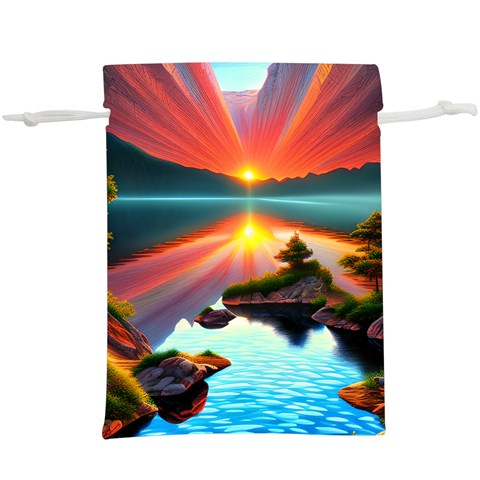 Sunset Over A Lake Lightweight Drawstring Pouch (XL) from ArtsNow.com Front