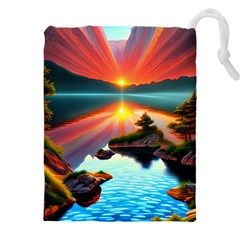 Sunset Over A Lake Drawstring Pouch (4XL) from ArtsNow.com Front