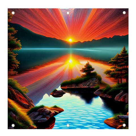 Sunset Over A Lake Banner and Sign 4  x 4  from ArtsNow.com Front