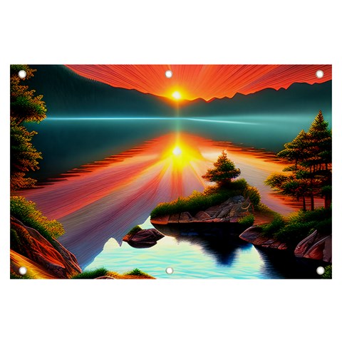 Sunset Over A Lake Banner and Sign 6  x 4  from ArtsNow.com Front
