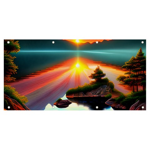 Sunset Over A Lake Banner and Sign 8  x 4  from ArtsNow.com Front