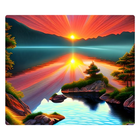 Sunset Over A Lake One Side Premium Plush Fleece Blanket (Small) from ArtsNow.com 50 x40  Blanket Front
