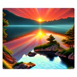 Sunset Over A Lake One Side Premium Plush Fleece Blanket (Small)