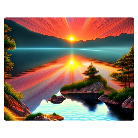 Sunset Over A Lake One Side Premium Plush Fleece Blanket (Medium) from ArtsNow.com 60 x50  Blanket Front