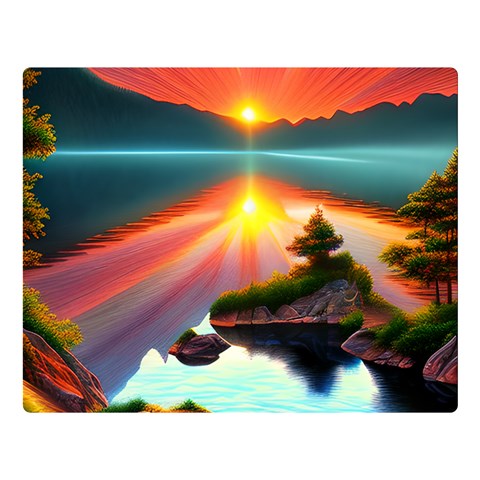 Sunset Over A Lake One Side Premium Plush Fleece Blanket (Large) from ArtsNow.com 80 x60  Blanket Front