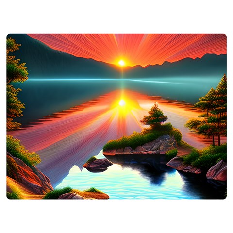 Sunset Over A Lake One Side Premium Plush Fleece Blanket (Extra Small) from ArtsNow.com 40 x30  Blanket Front