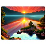 Sunset Over A Lake One Side Premium Plush Fleece Blanket (Extra Small)