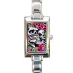 Black Skulls Red Roses Rectangle Italian Charm Watch