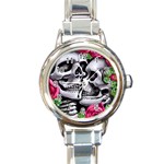 Black Skulls Red Roses Round Italian Charm Watch