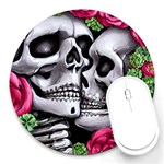 Black Skulls Red Roses Round Mousepad