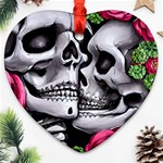 Black Skulls Red Roses Ornament (Heart)