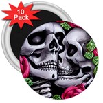 Black Skulls Red Roses 3  Magnets (10 pack) 