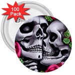 Black Skulls Red Roses 3  Buttons (100 pack) 