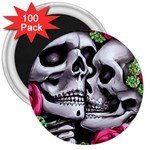 Black Skulls Red Roses 3  Magnets (100 pack)